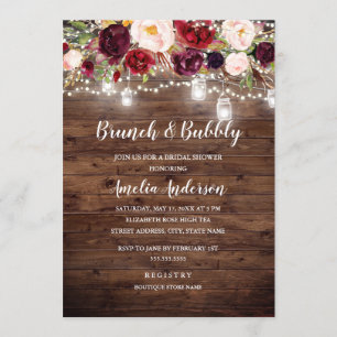 Invitation Bruit Floral Bourgogne Rustique Brunch Et Bubbly