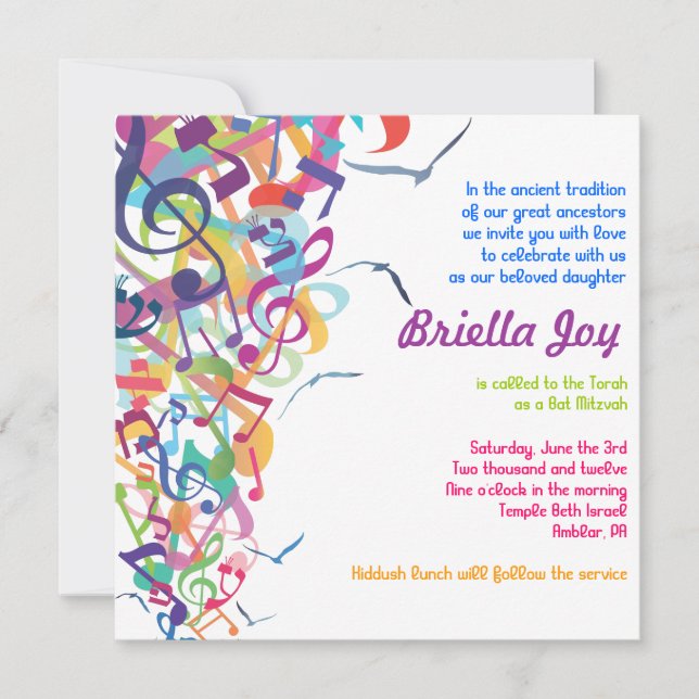 Invitation BRUITS de l'invitation de Mitzvah de barre de (Devant)