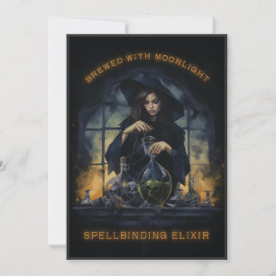 Invitation Brûlé Avec Sorcière Lune