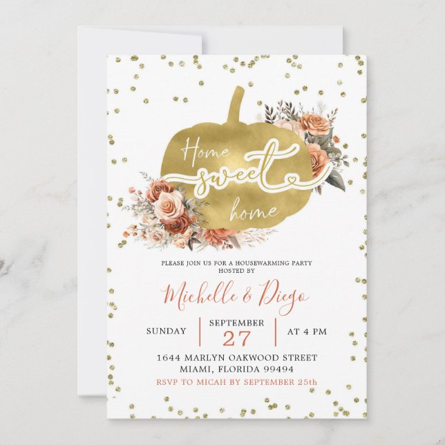 Invitation Brûlé Orange Citrouille Maison Douce Maison Ménage (Devant)