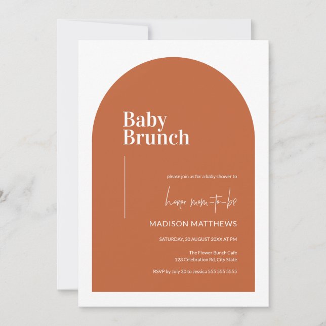 Invitation Brûlé Orange minimal Arc Baby shower de Brunch pou (Devant)