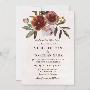 Invitation Brûlé orange rose simple Floral Mariage chrétien