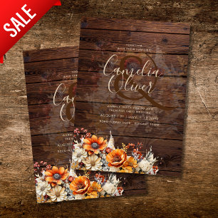 Invitation Brûlé Orange Rustique Automne Floral Boho d'hiver 