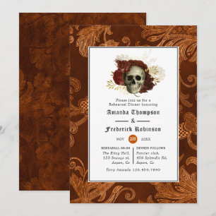 Invitation Brûlé Orange Rustique Damask Gothique Dîner De Rép