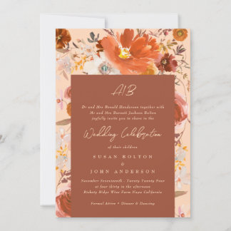 Invitation Brûlé Orange Terracotta Crème Monogramme Floral