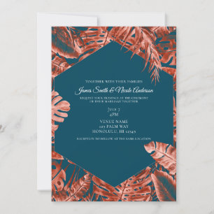 Invitation Brûlé Sienne et Turquoise Palm Feuille Mariage