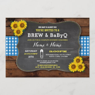 Invitation Brûler et Baby shower BABYQ Bleu Tournesol