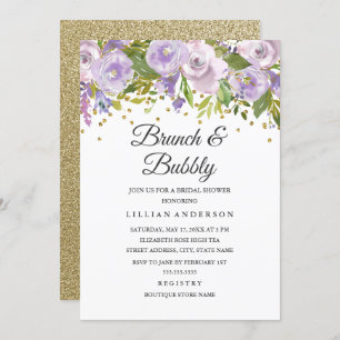 Invitation Brûler Floral Purple Brunch Et Bubbly