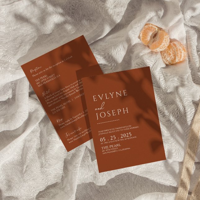 Invitation Brûler Orange Terracotta Tout En Un Mariage Boho (Créateur téléchargé)