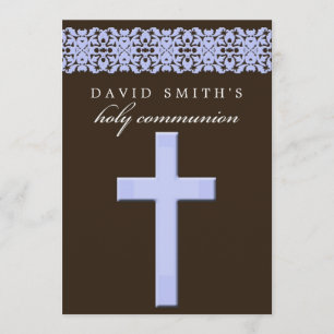 Invitation brun chocolat et bleue de communion