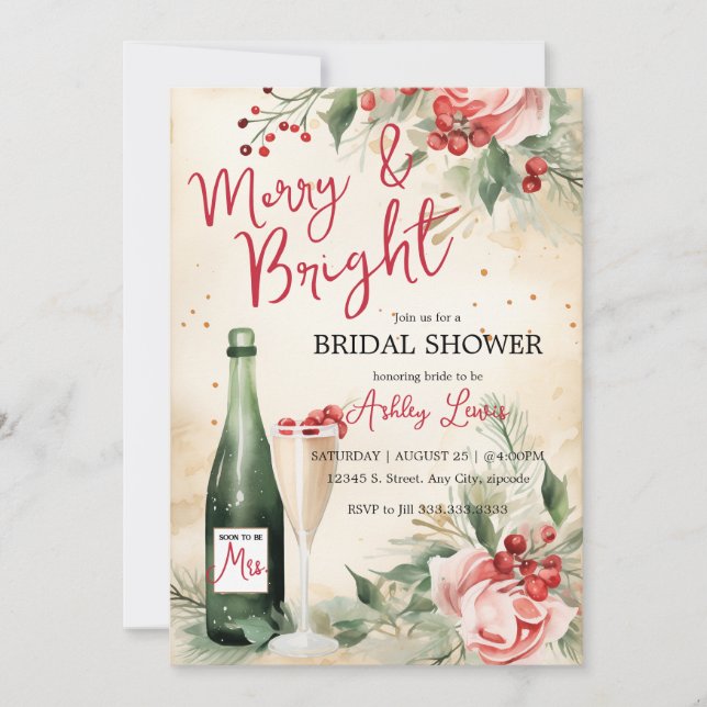 Invitation Brun de douche nuptiale de Noël joyeux et lumineux (Devant)