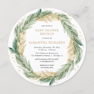 Invitation Brun de Noël baby shower verdure couronne d'or