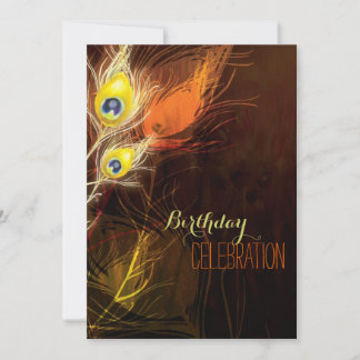 Invitation Brun + Fête d'anniversaire de plumes de paon d'or