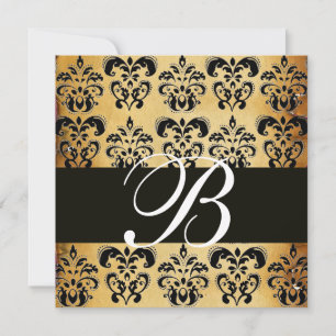 Invitation BRUN   NOIR  DAMAS  PARCHEMIN MONOGRAMME, blanc