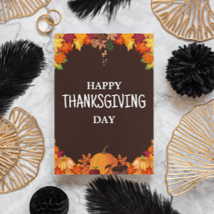 Invitation Brun & Orange Simple Joyeux jour de Thanksgiving