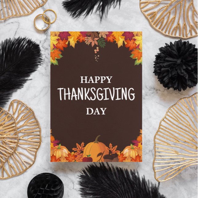 Invitation Brun & Orange Simple Joyeux jour de Thanksgiving (orange brown autumn thanksgiving card)