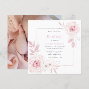 Invitation Brun rose floral Wreath Sweet Baby Girl Baptism