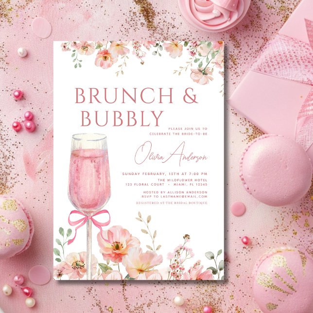 Invitation Brunch à la boule rose et Fête des mariées champag (Créateur téléchargé)