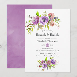 Invitation Brunch à l'aquarelle fleurie de printemps et mouss