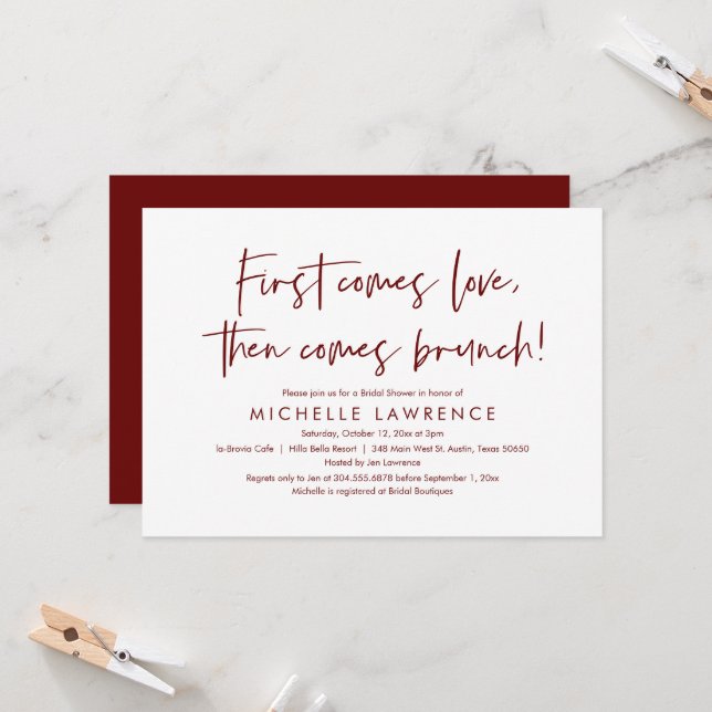 Invitation Brunch, Amis, Amour, Fête des mariées Décontractée (Devant/Arrière en situation)