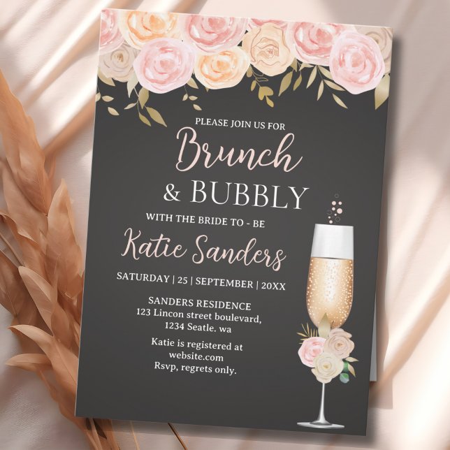 Invitation Brunch and Bubbly Bridal Shower Elegant Flowers (Créateur téléchargé)