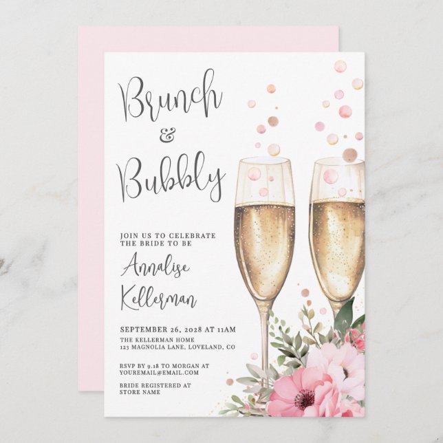 Invitation Brunch And Bubbly Floral Bridal Shower (Devant / Derrière)