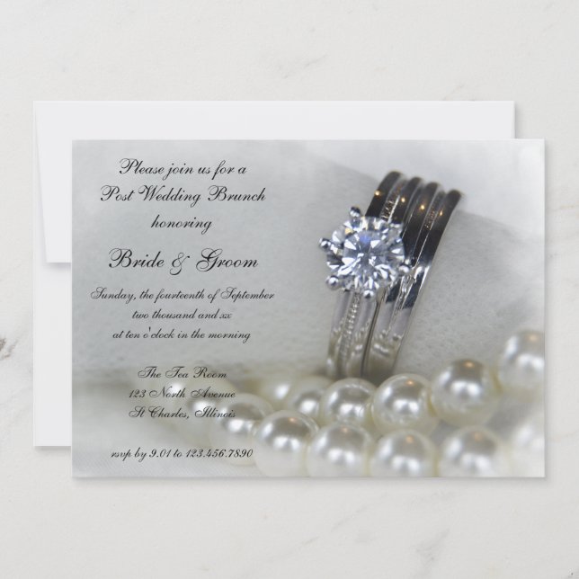 Invitation Brunch Après Mariage Diamants et Perles Blanches (Devant)