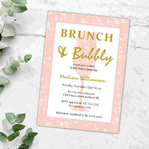 Invitation Brunch au Champagne pétillant rose pailleté et fém