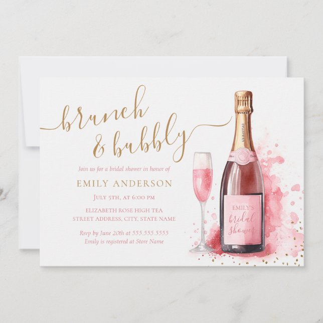 Invitation Brunch au champagne rosé et douche de mariée pétil (Devant)