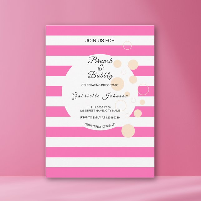 Invitation Brunch aux rayures roses et douche de nuptiale à b (Créateur téléchargé)