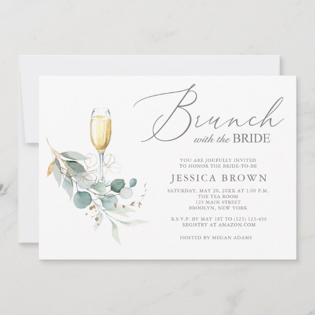 Invitation Brunch avec la Fête des mariées Bride Gold Green (Devant)