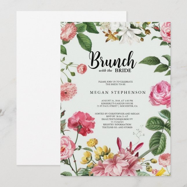 Invitation Brunch avec la Fête des mariées Bride Gold Green (Devant / Derrière)