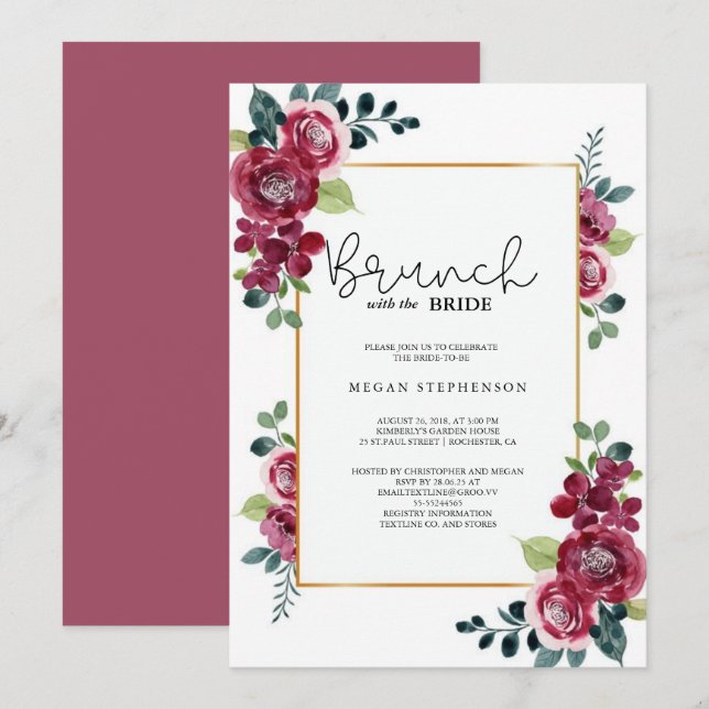 Invitation Brunch avec la Fête des mariées Bride Gold Green (Devant / Derrière)