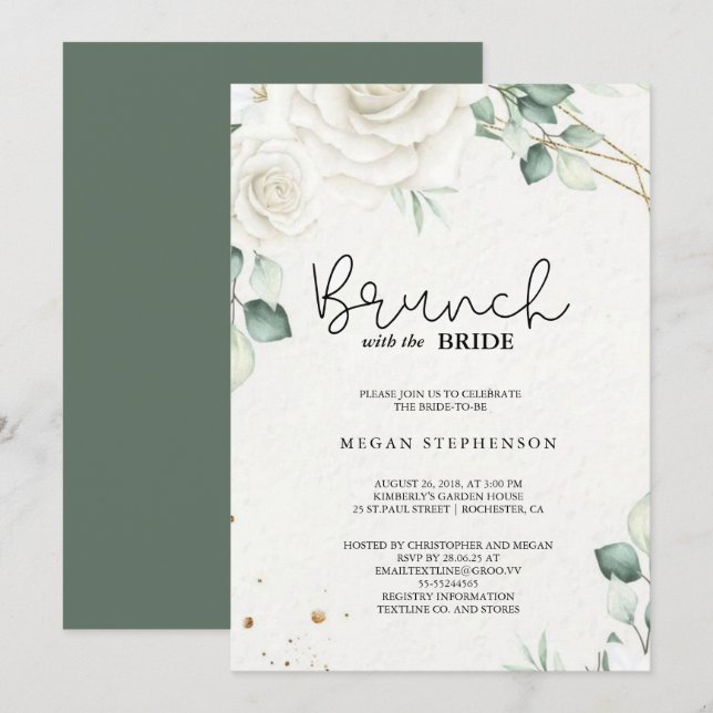 Invitation Brunch avec la Fête des mariées Bride Gold Green (Devant / Derrière)