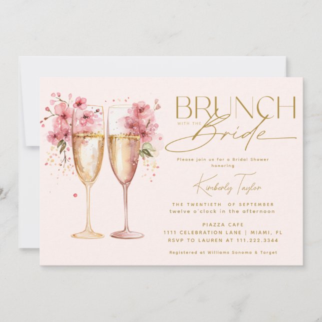 Invitation Brunch Avec La Fête des mariées Champagne Rose Bri (Devant)