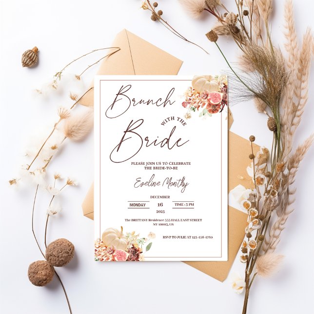 Invitation Brunch avec la Fête des mariées Citrouille de l'au (brunch with the bride fall winter spring summer whimsical wildflowers elegant chic floral)