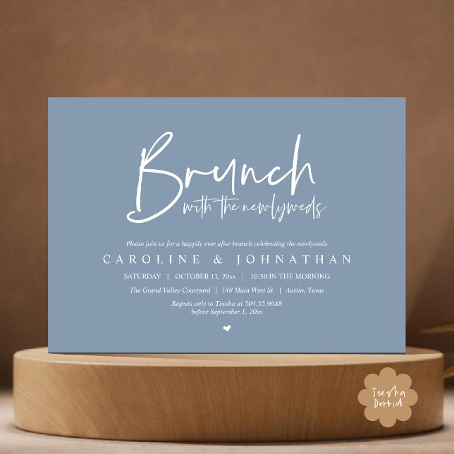 Invitation Brunch avec la fête des nouveaux mariés de la post (Brunch with the Newlyweds Post Modern Morning Wedding Celebration Invitation Card PDF Dusty Blue)