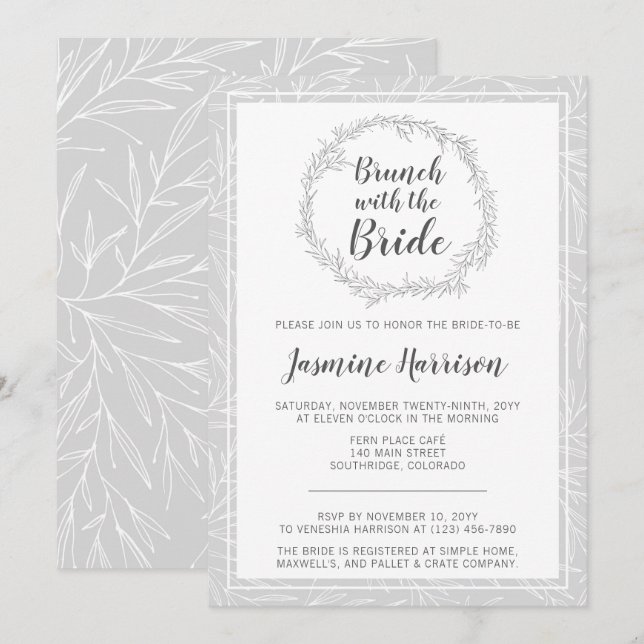 Invitation Brunch avec la mariée Couronne botanique moderne (Devant / Derrière)