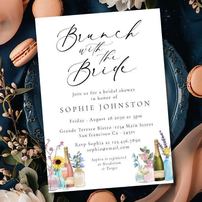 Invitation Brunch avec la mariée | Fleurs sauvages et champag (Créateur téléchargé)