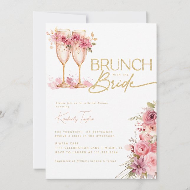 Invitation Brunch Avec La Mariée Or Rose Enterrement de Vie d (Devant)