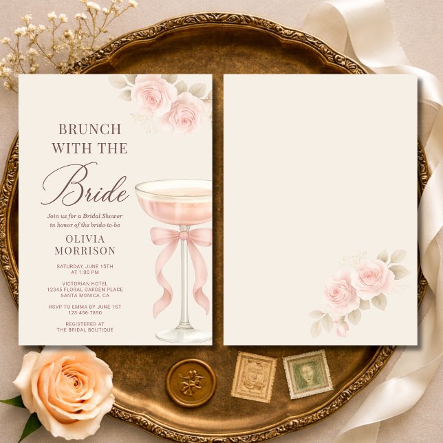 Invitation Brunch avec la mariée Ruban Rose Mariage Shower (Créateur téléchargé)