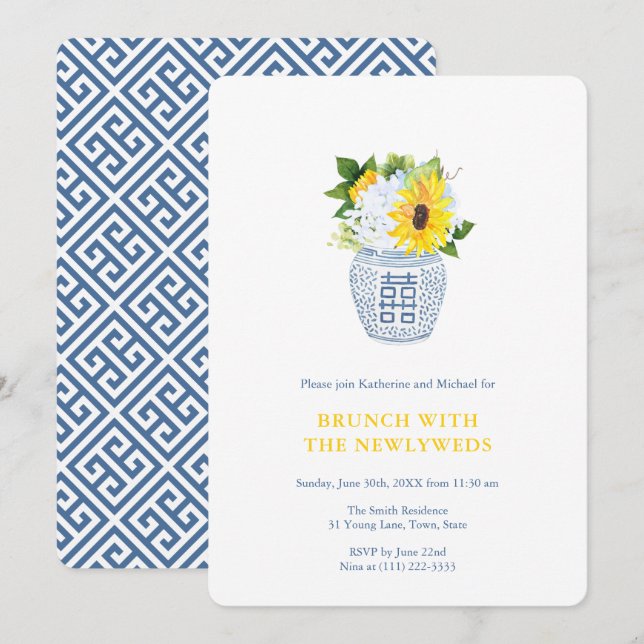 Invitation Brunch avec les jeunes mariés, fête après mariage (Devant / Derrière)