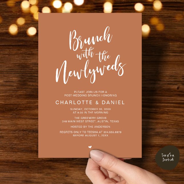 Invitation Brunch avec les jeunes mariés, Mariage Elopement (Brunch with the newlyweds, Post Wedding Elopement Invitation Card PDF Copper Brown Terracotta)