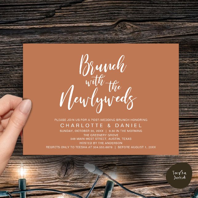 Invitation Brunch avec les jeunes mariés, Mariage Elopement (Brunch with the newlyweds, Post Wedding Elopement Invitation Card PDF Copper Brown Terracotta)