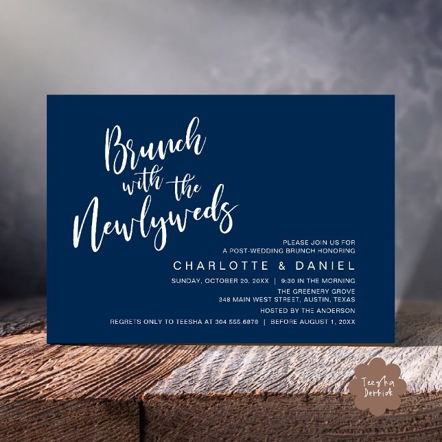 Invitation Brunch avec les jeunes mariés, Mariage Elopement (Brunch with the newlyweds, Post Wedding Elopement Invitation Card PDF Navy Blue)