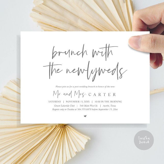 Invitation Brunch avec les jeunes mariés, mariage post, gris  (Brunch with the newlyweds, post wedding elopement invitation card, pdf, in dark grey)