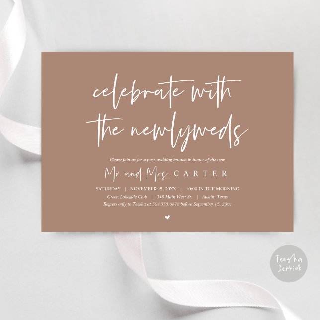 Invitation Brunch avec les jeunes mariés, soirée d'après mari (Celebrate with the newlyweds, Wedding Brunch Invitation Card, PDF, in Taupe Brown)