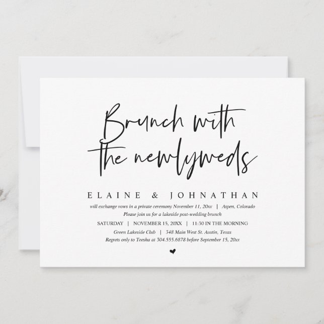 Invitation Brunch Avec Les Nouveaux Mariés, Mariage Elopement (Devant)
