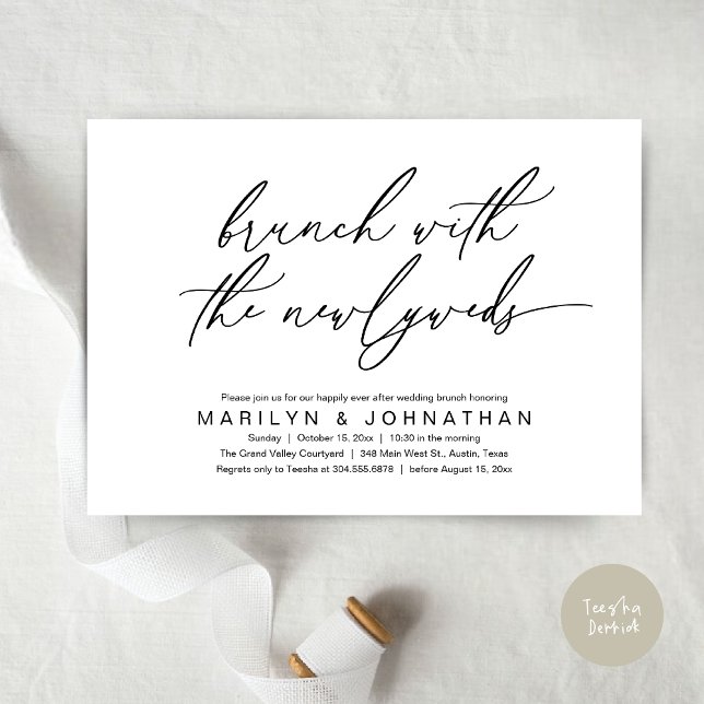 Invitation Brunch Avec Les Nouveaux Mariés, Mariage Post Célé (Brunch With The Newlyweds, Romantic Modern Post Wedding Celebrate Invitation Card PDF Black White)