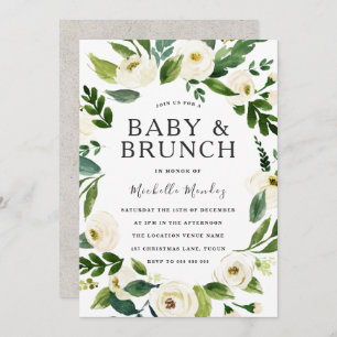 Invitation Brunch Baby shower de germe blanc